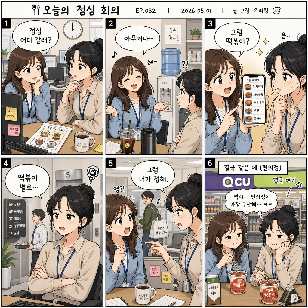 한국 6컷 만화 페이지 (3×2 그리드) プロンプトのプレビュー