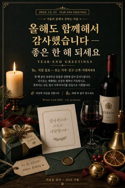 연말 송년 인사 카드 (직장·가족·친구) AI 프롬프트 미리보기