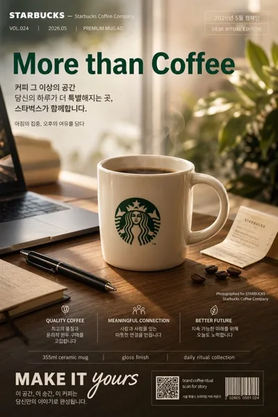 프리미엄 커피 머그 단독 광고 AI 프롬프트 미리보기