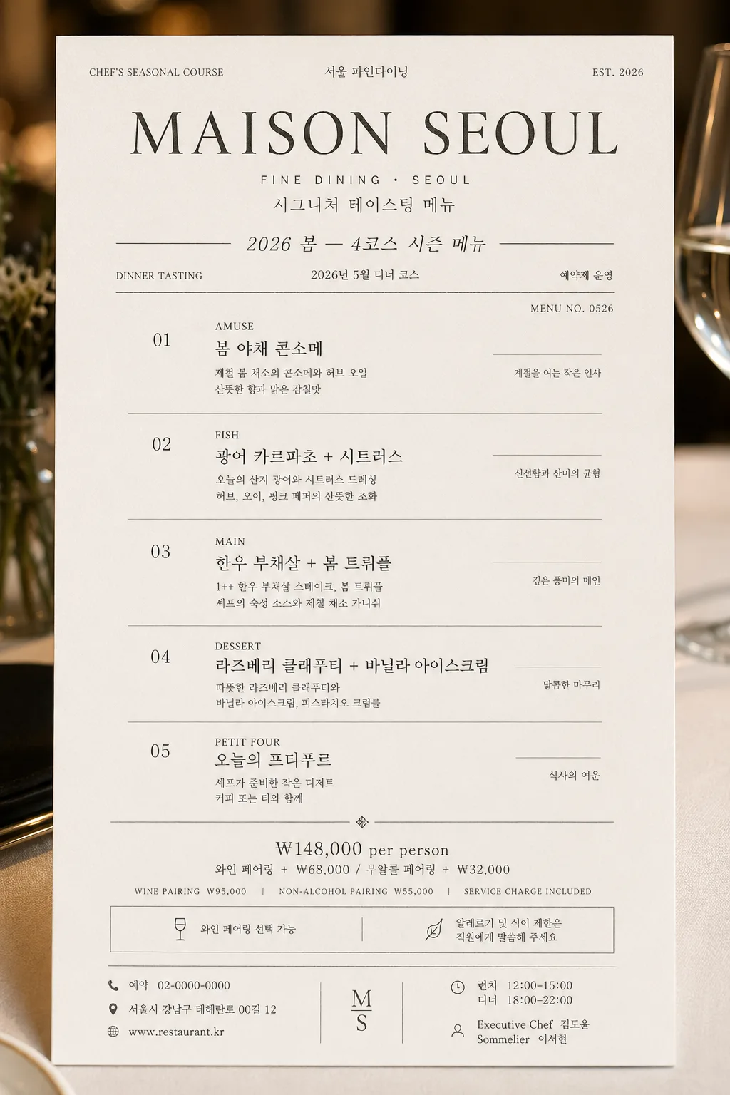 모던 미슐랭 코스 메뉴 카드 プロンプトのプレビュー