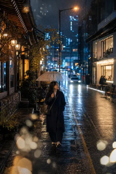 서울 빗밤 산책 AI 프롬프트 미리보기